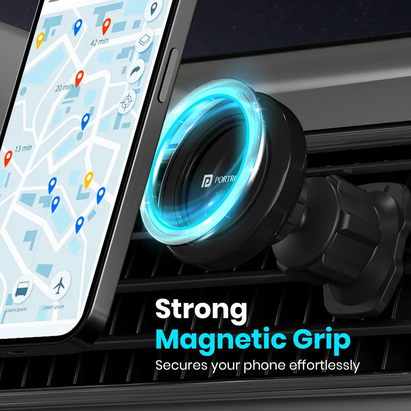 PORTRONICS Mogun 4 Magnetic Mobile Holder | AC Vent Mount | For MagSafe Phones | Magnetic Grip | Durable Build - Image 2
