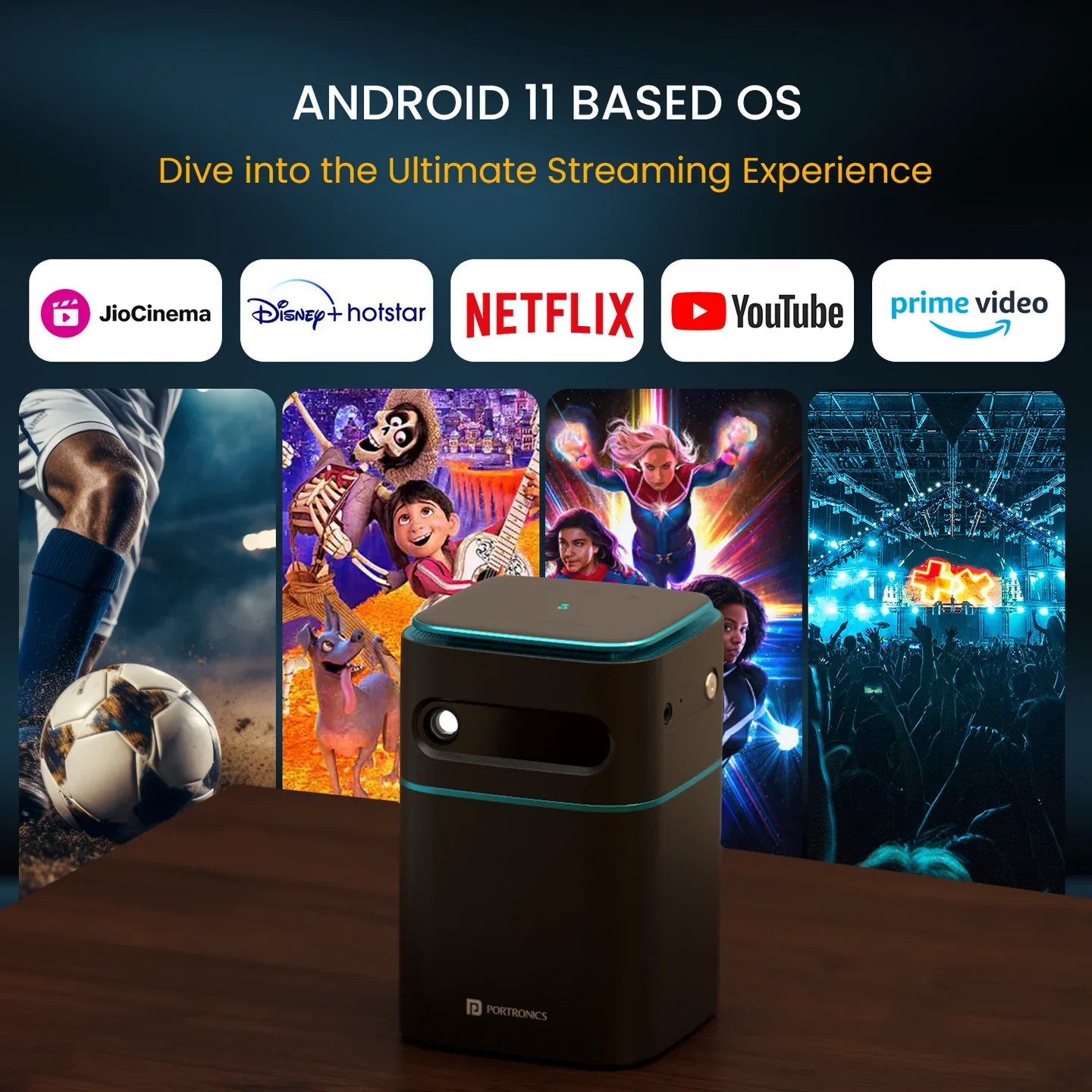 PORTRONICS Pico 12 Smart LED Wireless Portable Projector | Smart DLP Projector | Rechargeable | Android 11-based OS | 4K UHD Support - Image 2
