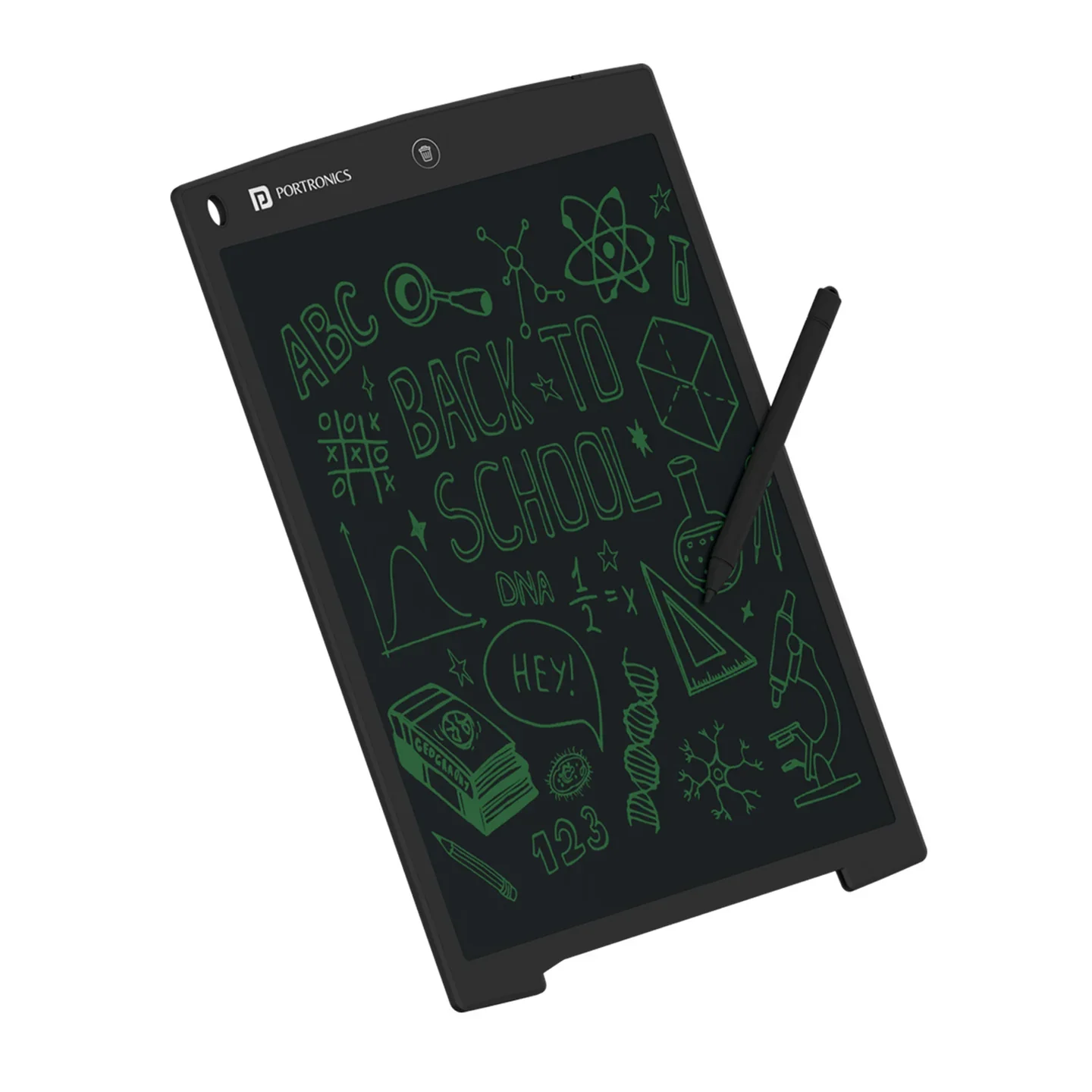 PORTRONICS Ruffpad 12 Re Writable LCD Pad | Green LCD | One-Press Erase | 12 Inches Screen | Erase Lock Switch