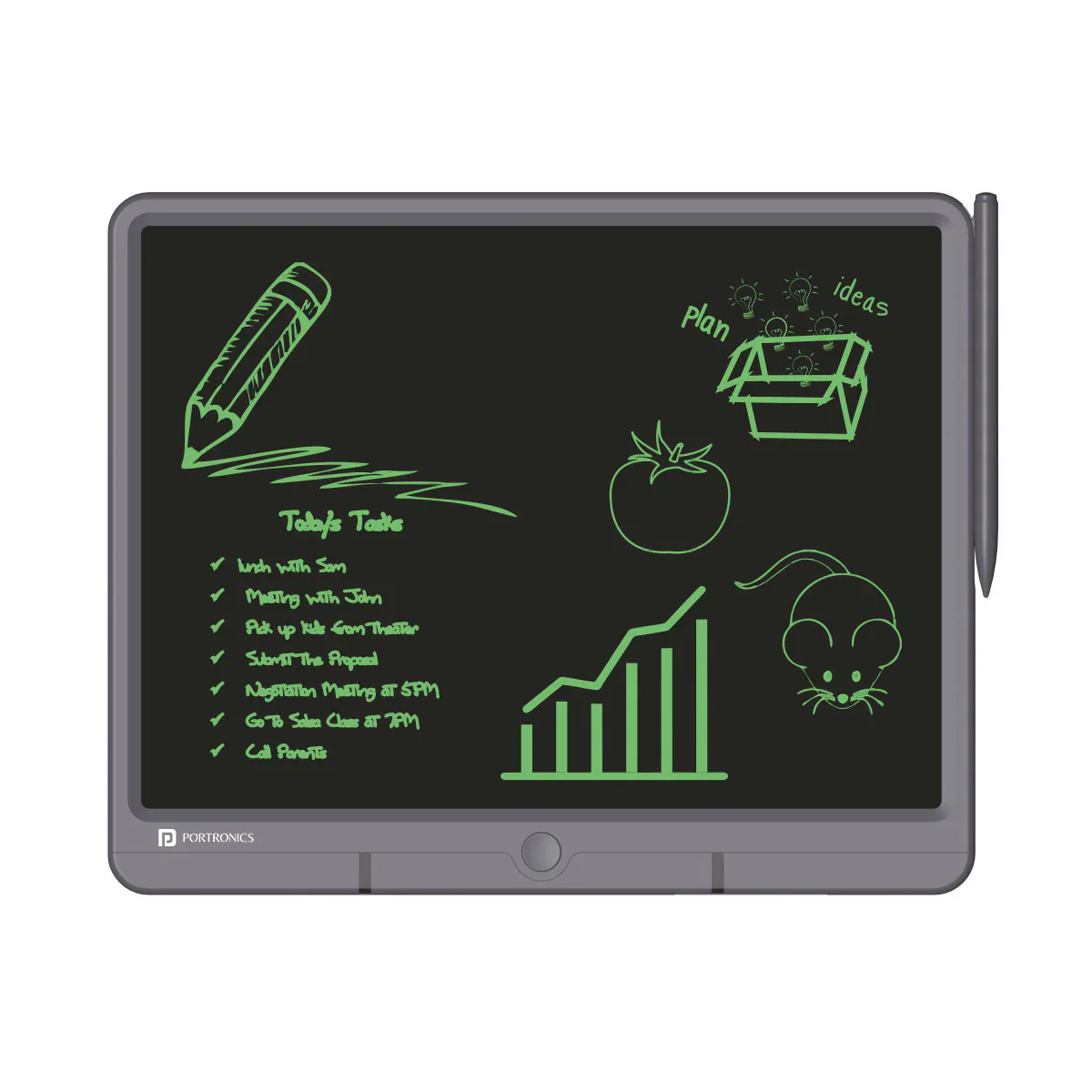 PORTRONICS Ruffpad 15" Re-Writable Writing Pad | Monocolor LCD | One-Tap Erase | 15 Inches Screen | Smart Lock