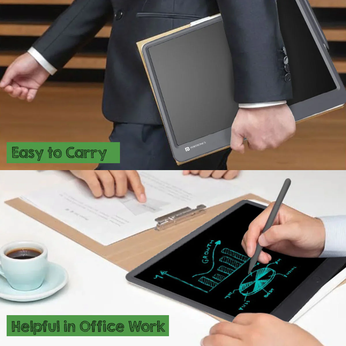 PORTRONICS Ruffpad 15" Re-Writable Writing Pad | Monocolor LCD | One-Tap Erase | 15 Inches Screen | Smart Lock - Image 2
