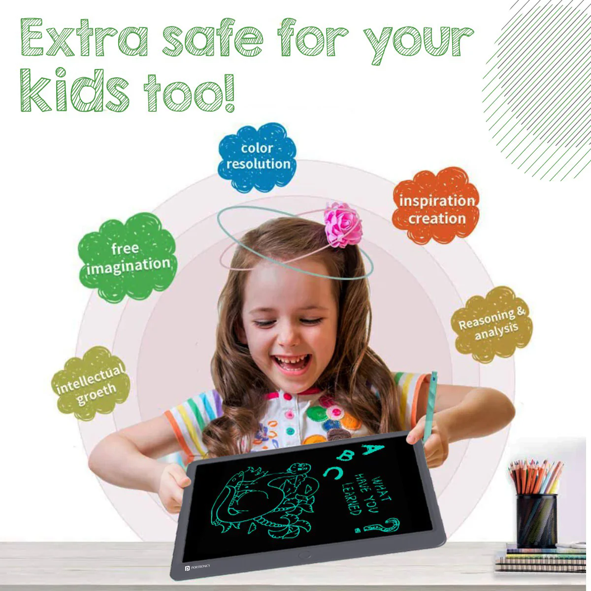 PORTRONICS Ruffpad 15" Re-Writable Writing Pad | Monocolor LCD | One-Tap Erase | 15 Inches Screen | Smart Lock - Image 3
