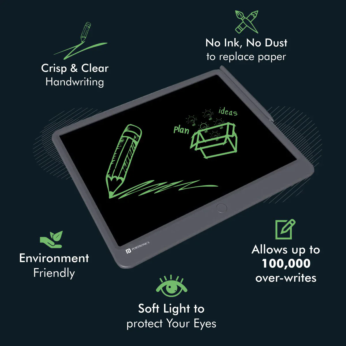 PORTRONICS Ruffpad 15" Re-Writable Writing Pad | Monocolor LCD | One-Tap Erase | 15 Inches Screen | Smart Lock - Image 6