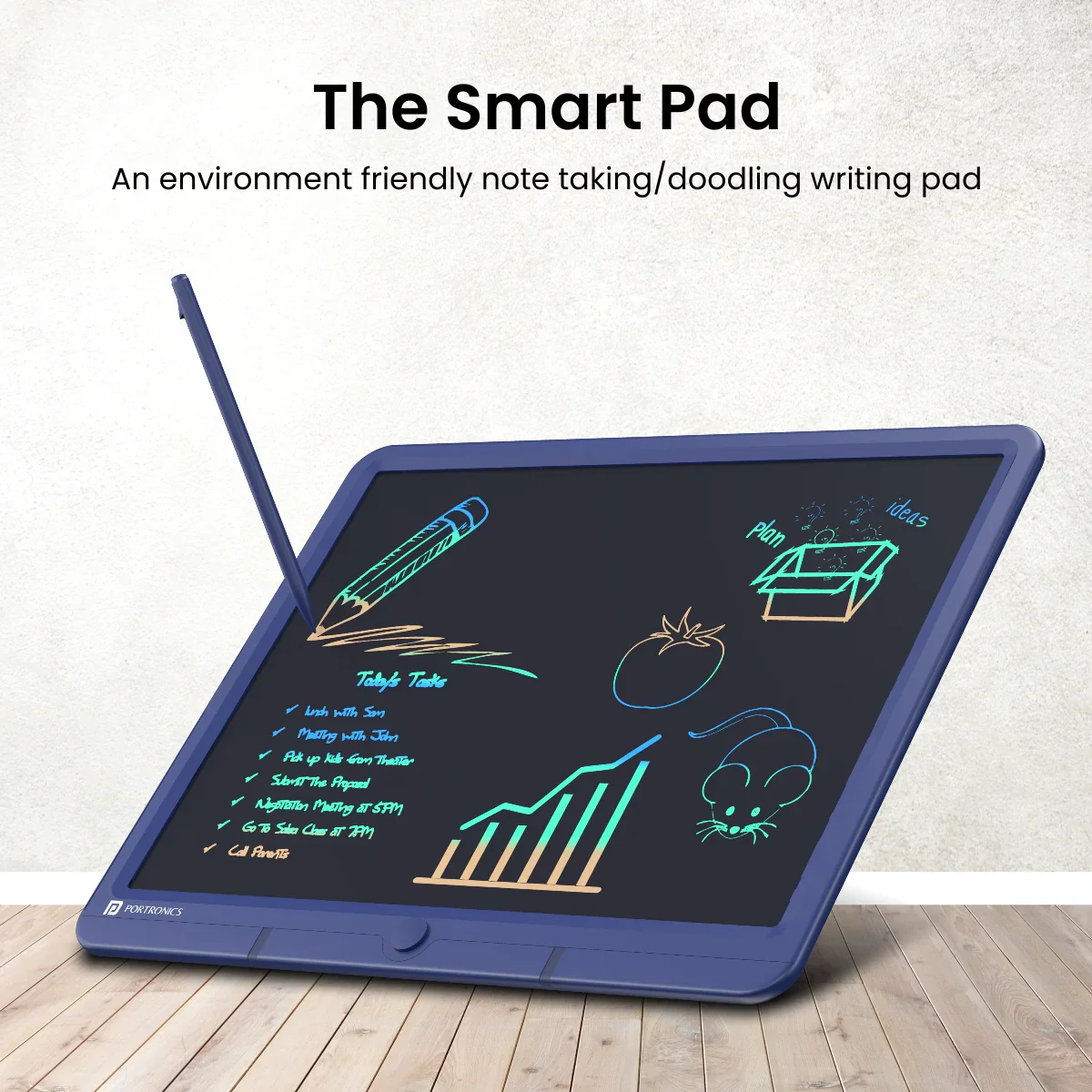PORTRONICS Ruffpad 15M 15" Re-Writable Multicolor LCD Writing Pad | One-Tap Erase | 15 Inches Screen | Smart Lock - Image 2