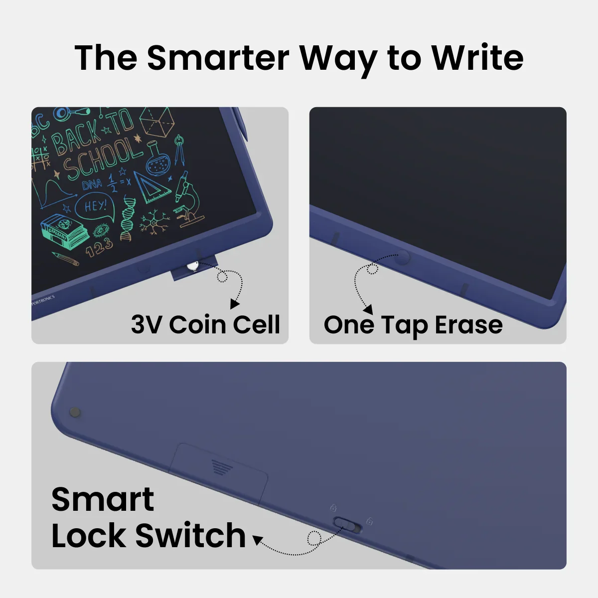 PORTRONICS Ruffpad 15M 15" Re-Writable Multicolor LCD Writing Pad | One-Tap Erase | 15 Inches Screen | Smart Lock - Image 6