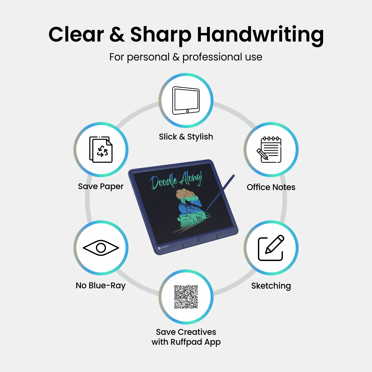 PORTRONICS Ruffpad 15M 15" Re-Writable Multicolor LCD Writing Pad | One-Tap Erase | 15 Inches Screen | Smart Lock - Image 7
