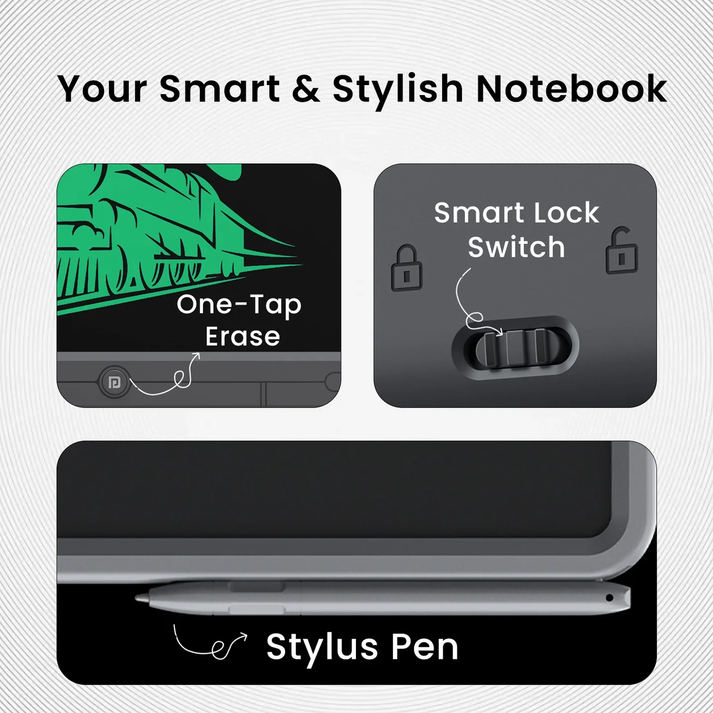 PORTRONICS Ruffpad 21 21 Inc Re-Writable LCD Writing Pad | Monocolor LCD | One-Tap Erase | 21 Inches Screen | Smart Lock - Image 5