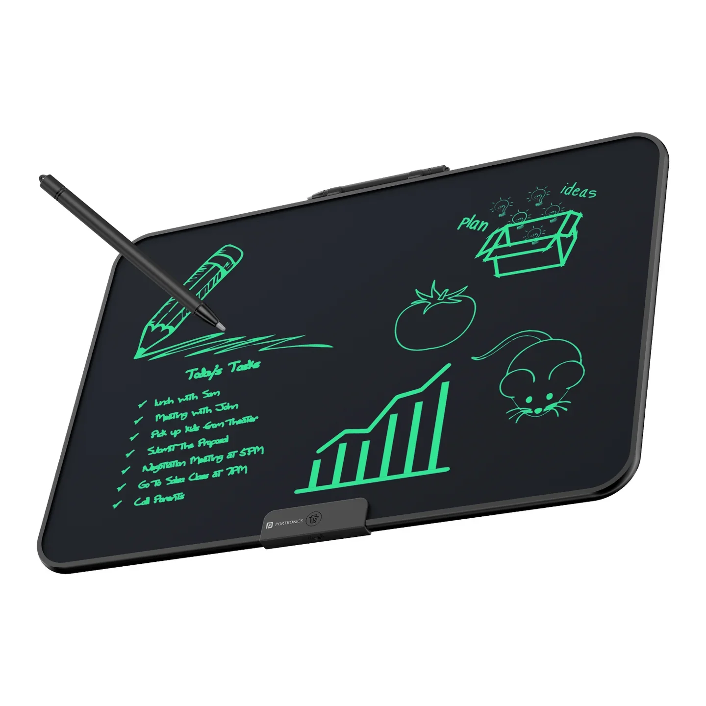 PORTRONICS Ruffpad 22 55.88 CM LCD Writing Pad | Monocolor LCD | One-Tap Erase | 22 Inches Screen | Writing Stylus