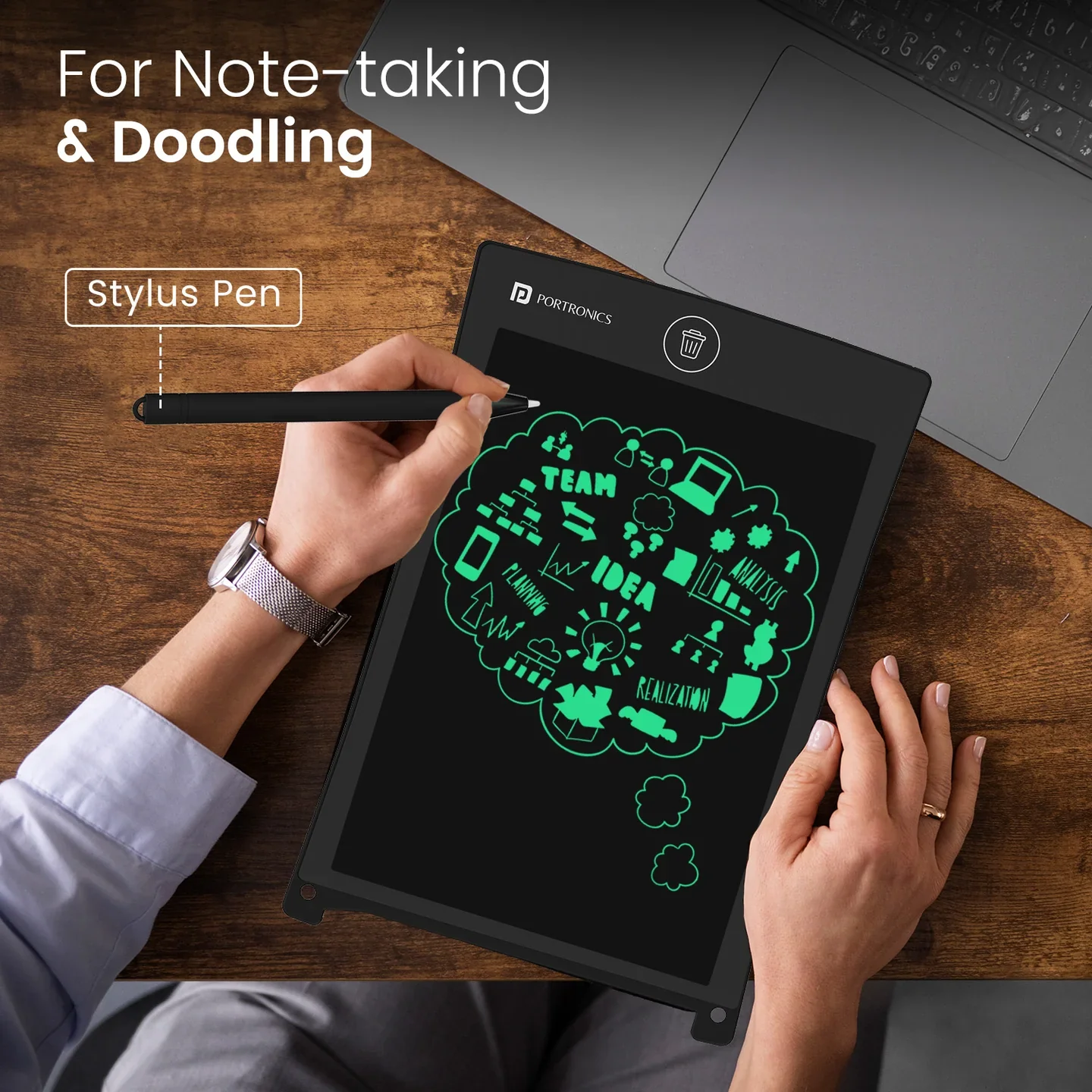 PORTRONICS Ruffpad 8.5 " Re-Writable LCD PAD | Green Colour LCD | One-Press Erase | 8.5 Inches Screen | Erase Lock Switch - Image 2