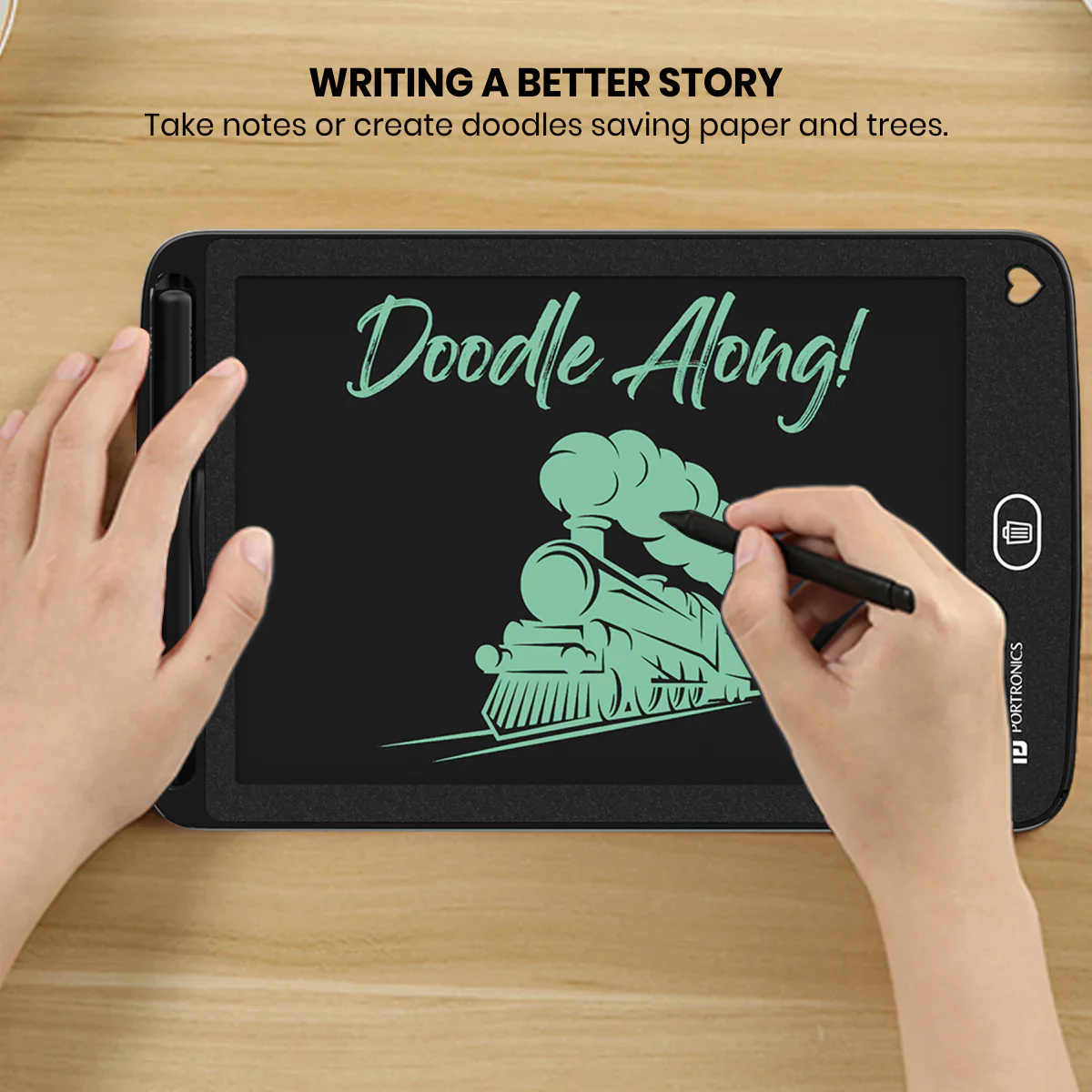 PORTRONICS Ruffpad 8.5E Re-Writable LCD Writing Pad | Monocolor LCD | One-Tap Erase | 8.5 Inches Screen | Smart Lock - Image 4
