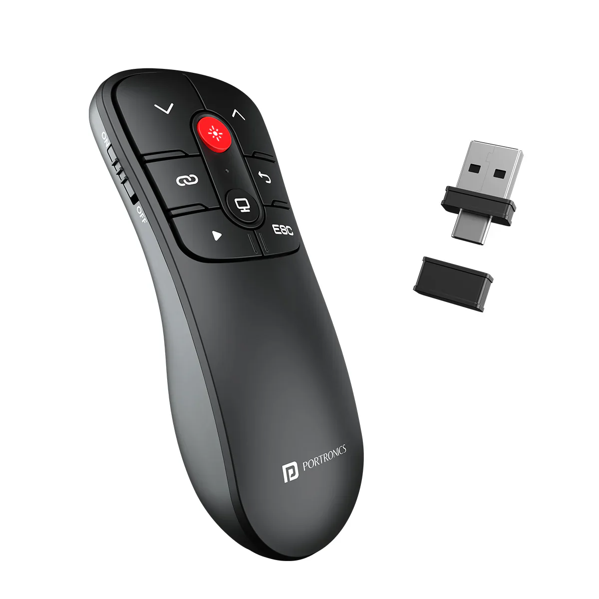 PORTRONICS Slide Mate 2.4 GHZ Multifunction Wireless Presenter | 30m Wireless Range | Red Laser Pointer | Wide Compatibility | Ergonomic & Portable Design