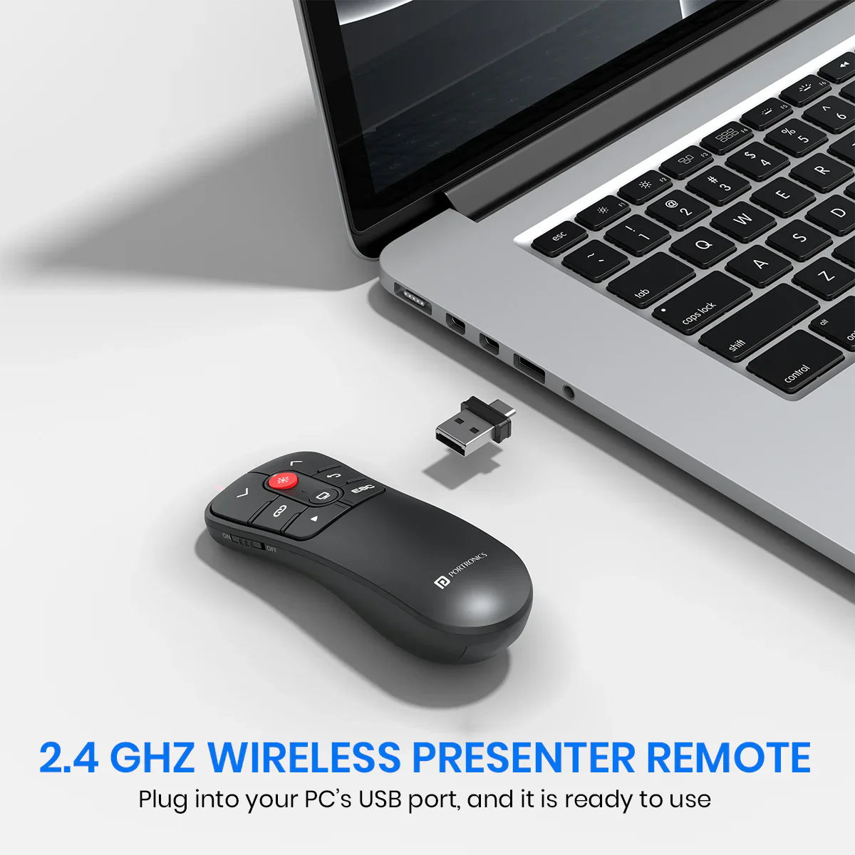 PORTRONICS Slide Mate 2.4 GHZ Multifunction Wireless Presenter | 30m Wireless Range | Red Laser Pointer | Wide Compatibility | Ergonomic & Portable Design - Image 2