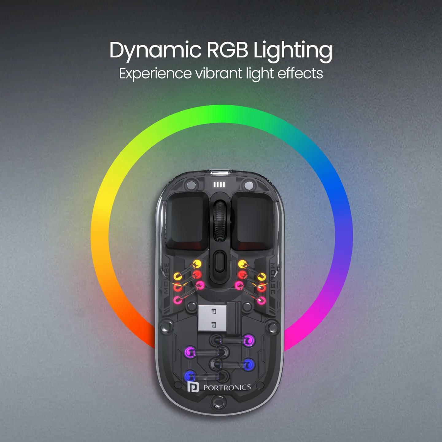 PORTRONICS Toad 5 Transparent Wireless Mouse Bluetooth & 2.4 GHz Wireless | Rechargeable | RGB Lighting | Keyboard-like Buttons - Image 18