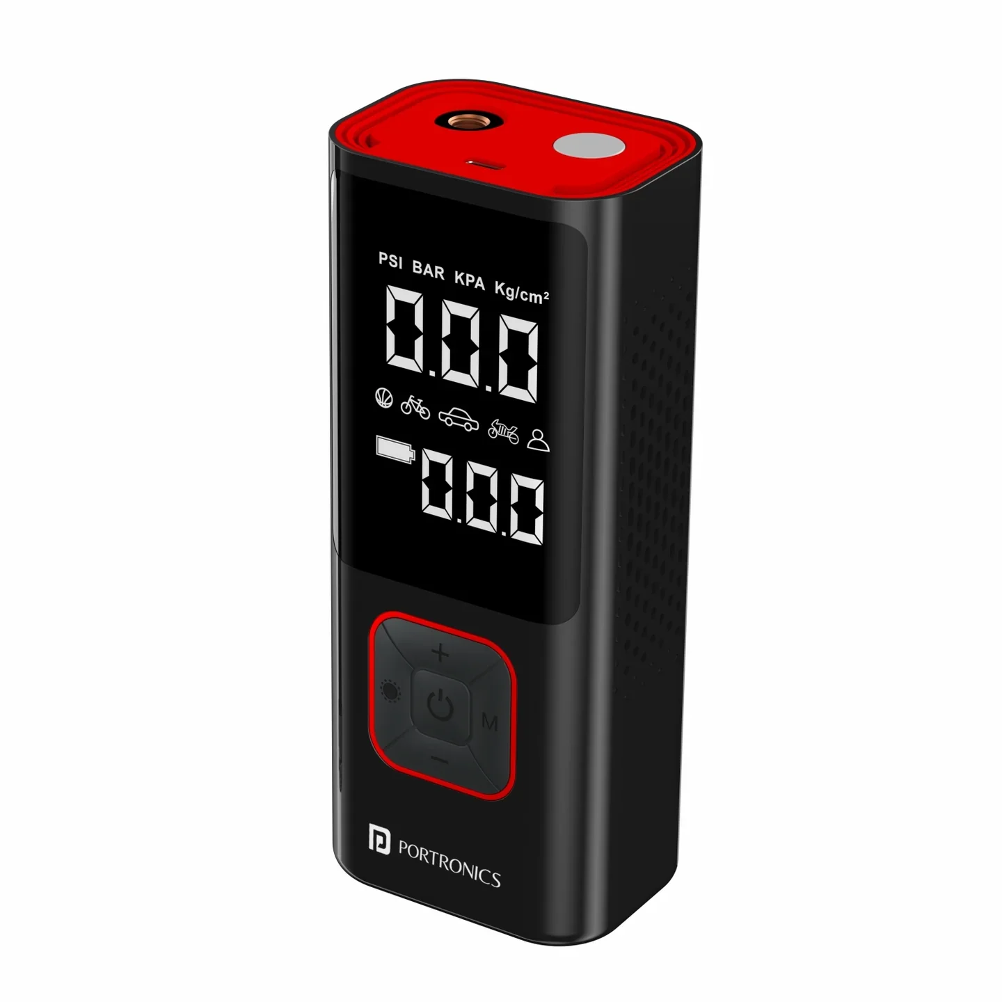 PORTRONICS Vayu 2.0 Rechargeable Tyre Inflator | 6000 mAh | Flashlight | LED Display | Type-C Charging