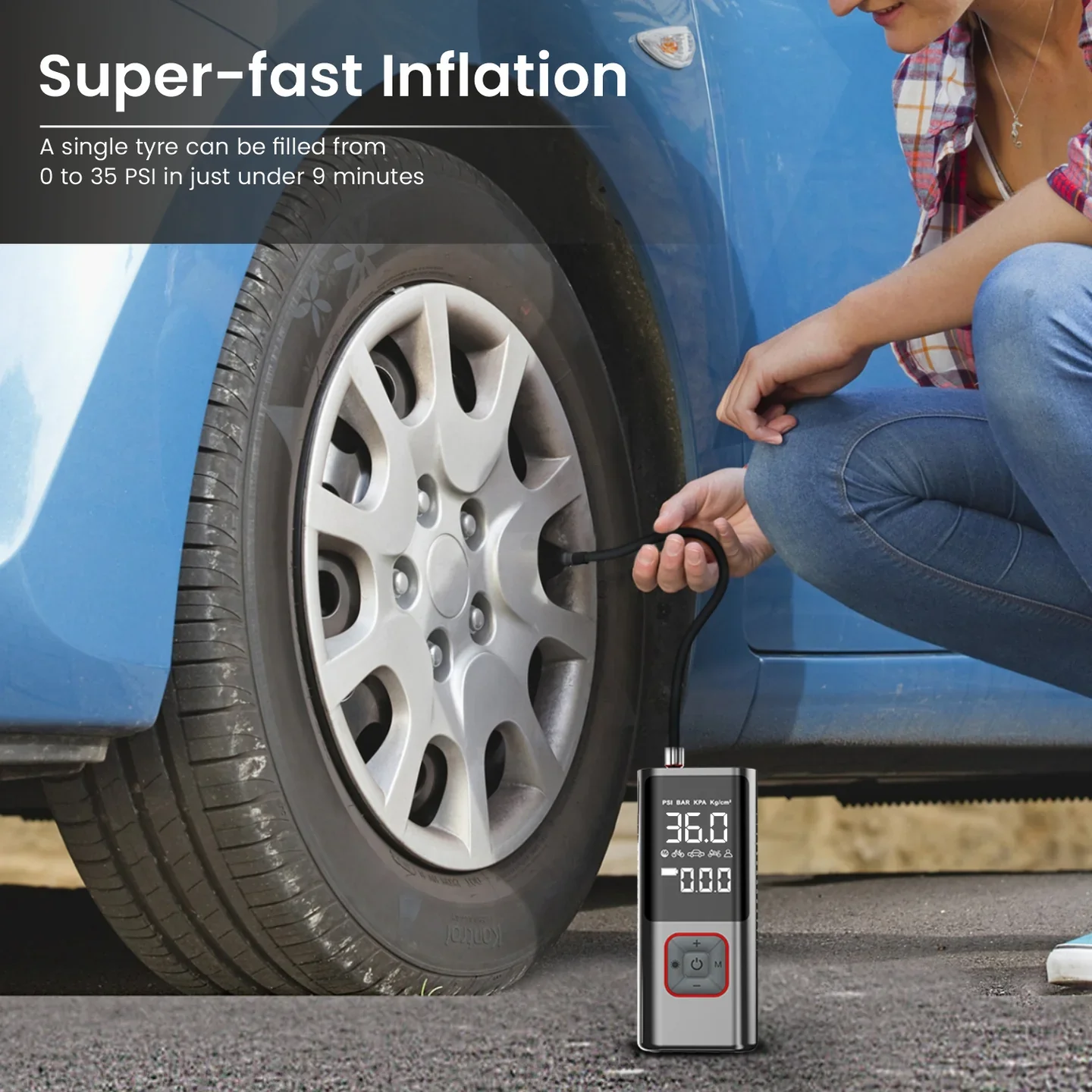 PORTRONICS Vayu 2.0 Rechargeable Tyre Inflator | 6000 mAh | Flashlight | LED Display | Type-C Charging - Image 6