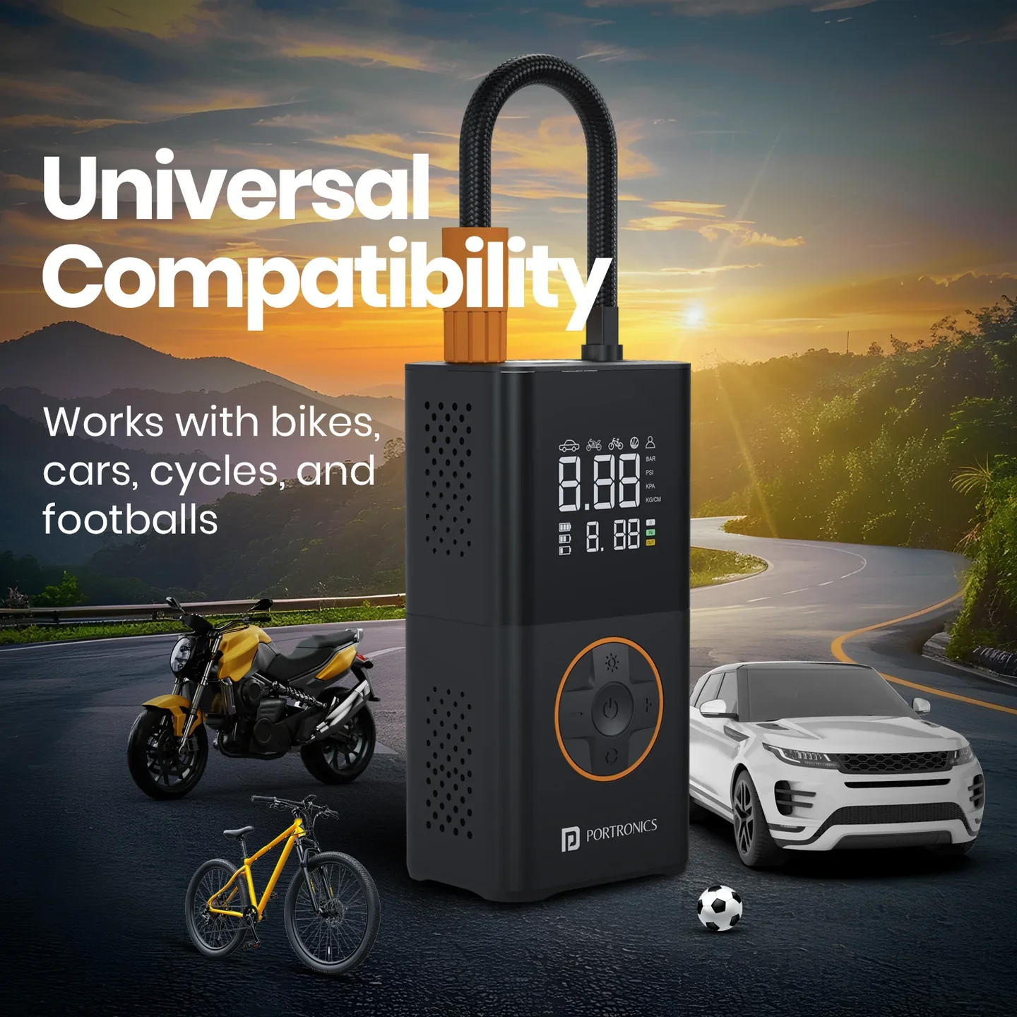 PORTRONICS Vayu 3.0 Rechargeable Tyre Inflator | Built-in Flashlight | Preset Modes | Rechargeable | 4,000 mAh Battery - Image 8