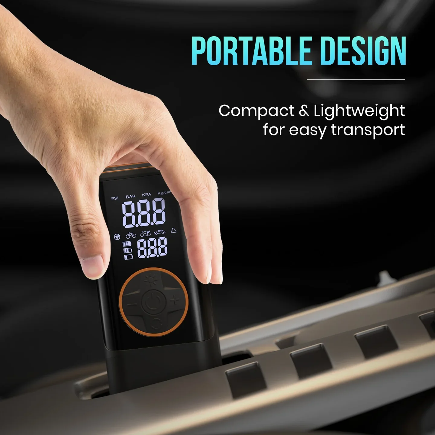 PORTRONICS Vayu 4.0 Rechargeable Tyre Inflator | Pre-set Inflation Modes | Digital Display | Dual Power Source | 2 x 2000 mAh Battery - Image 4
