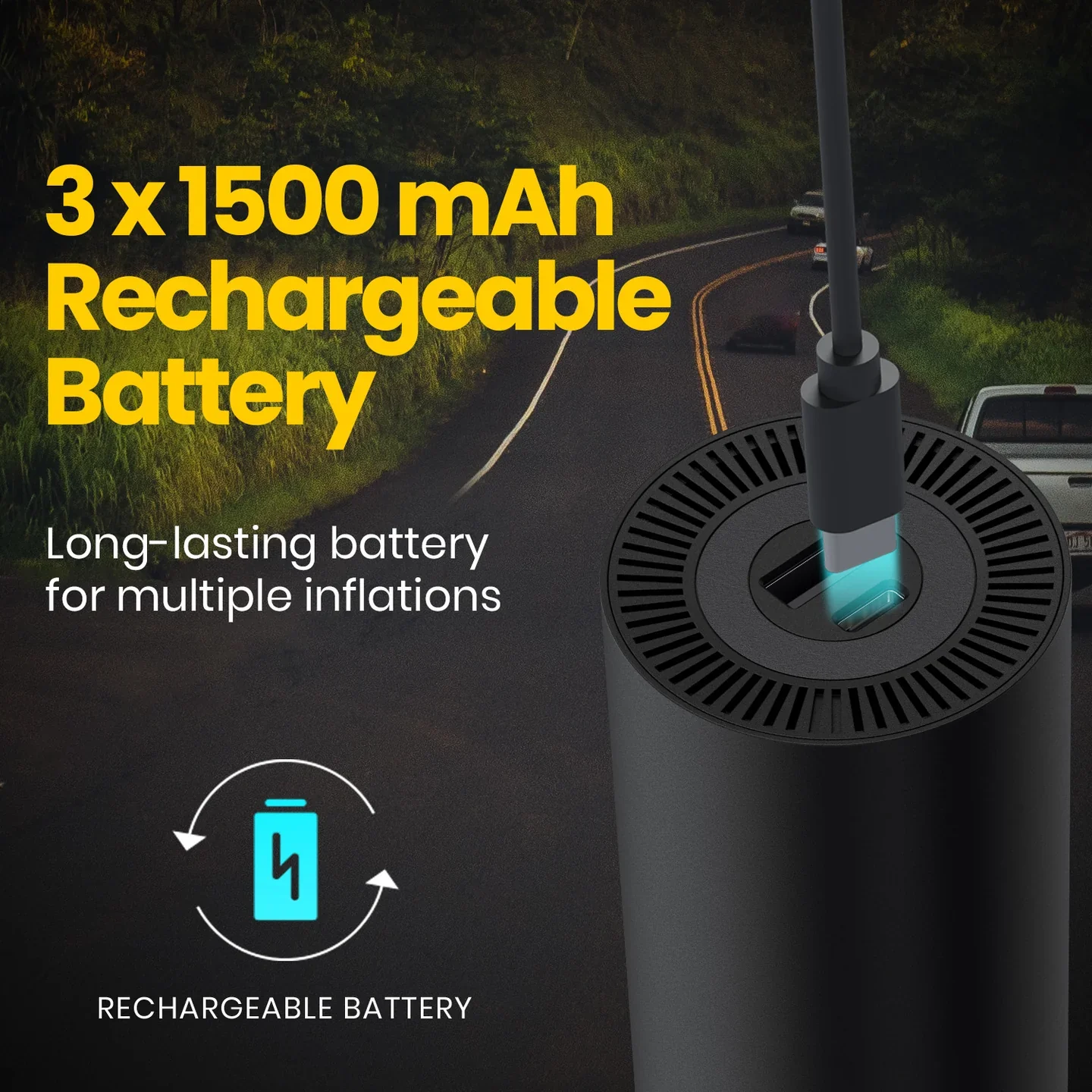 PORTRONICS Vayu 5.0 Rechargeable Tyre Inflator | Rechargeable | Inflation Modes | Digital Display | Fastest Inflation - Image 2