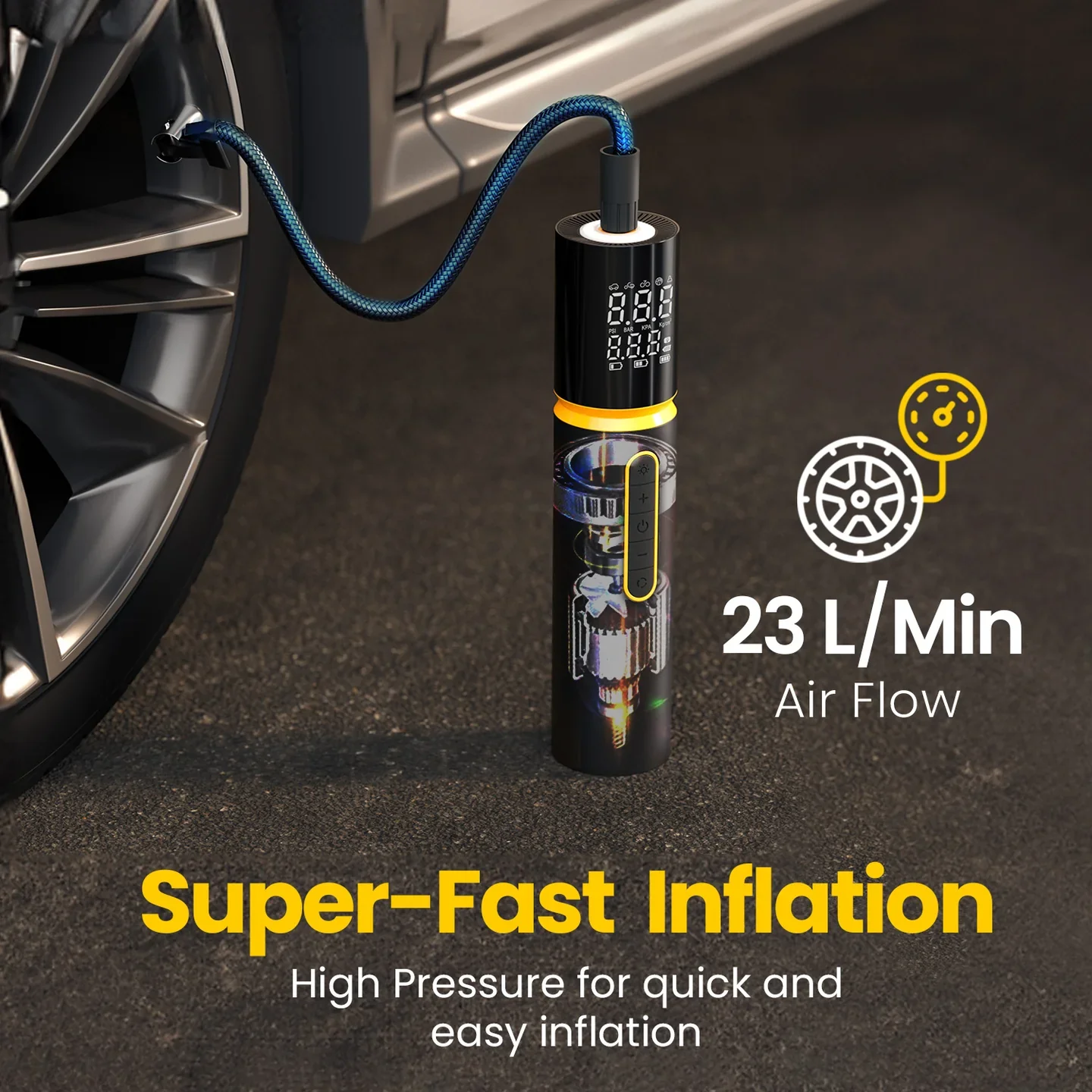 PORTRONICS Vayu 5.0 Rechargeable Tyre Inflator | Rechargeable | Inflation Modes | Digital Display | Fastest Inflation - Image 3