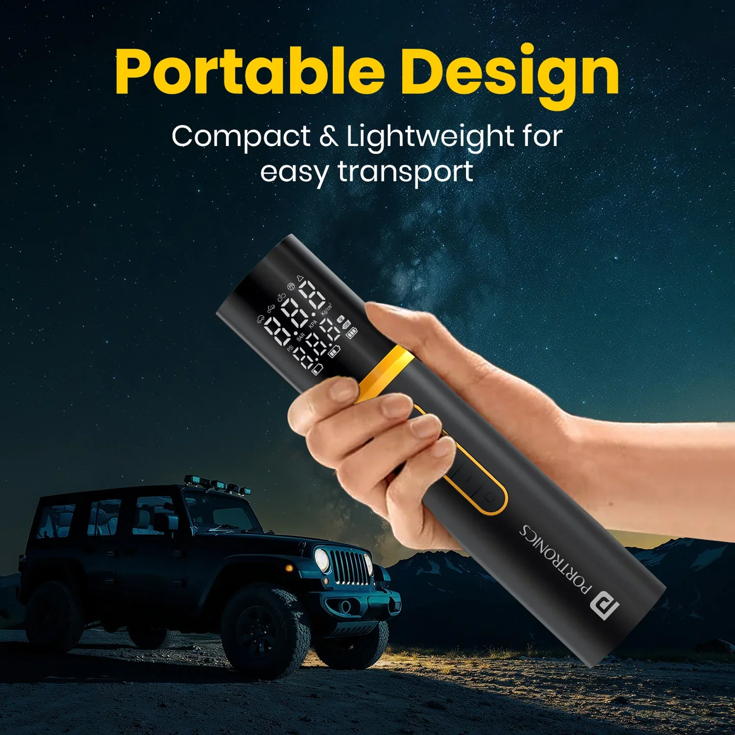 PORTRONICS Vayu 5.0 Rechargeable Tyre Inflator | Rechargeable | Inflation Modes | Digital Display | Fastest Inflation - Image 7