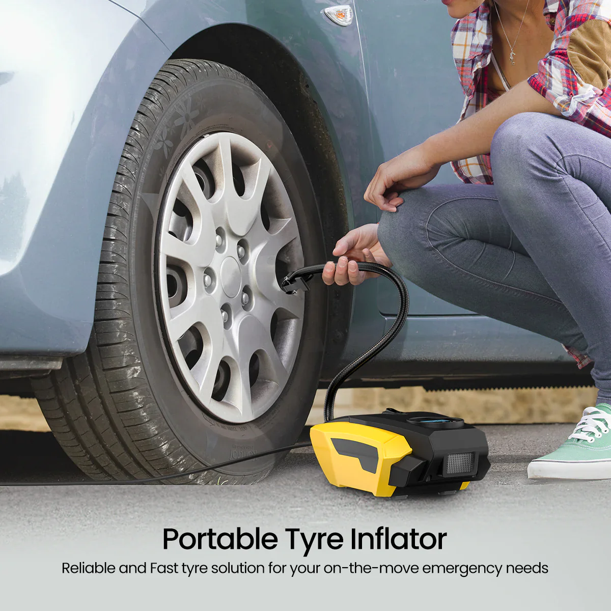 PORTRONICS Vayu Lite 150 PSI Portable Tyre Inflator | Digital Display | Powerful Motor | Multipurpose Nozzles | Long Power Cord - Image 2