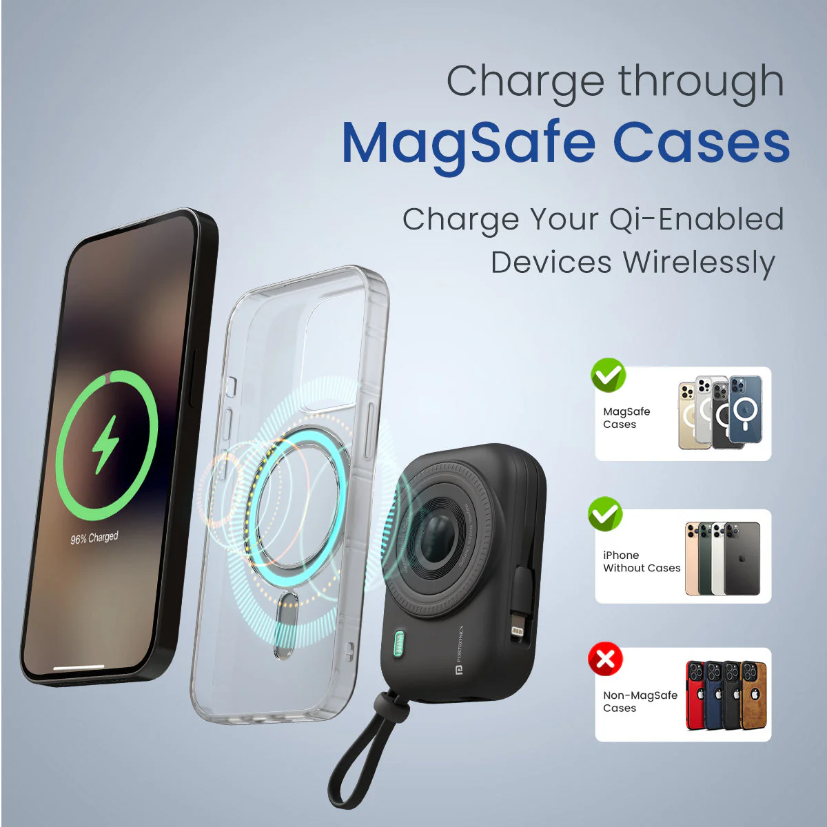 PORTRONICS Power Shutter Powerbank | 15W Wireless Charging | 22.5W Type C PD Output | In Built Type C & 8 Pin Cable | LED Display - Image 15