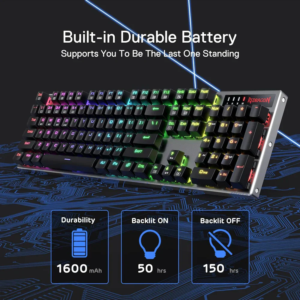 Redragon Dharma Pro K556 Pro - 104 Keys Bluetooth+2.4Ghz+Wired Mechanical Keyboard (Quiet Linear Red Switch) - Image 10