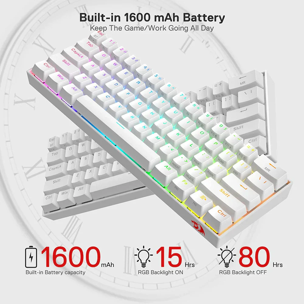 Redragon Draconic Pro K530 Pro - 60% Bluetooth+2.4Ghz+Wired Mechanical Keyboard White (Red Switch) - Image 7
