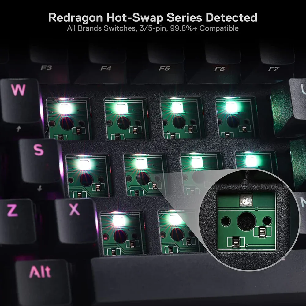 Redragon Draconic Pro K530 PRO - 60% Bluetooth+24.Ghz+Wired Mechanical Keyboard (Red Switch) - Image 6