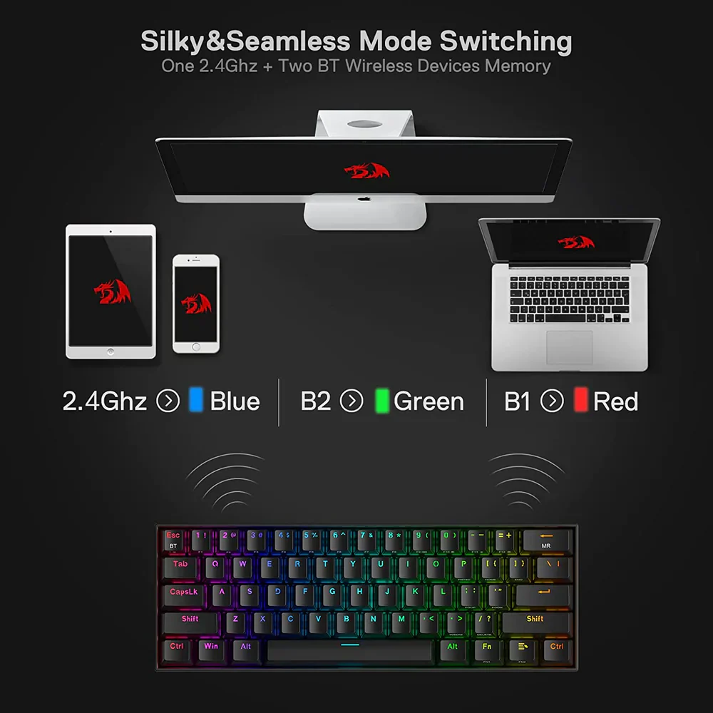 Redragon Draconic Pro K530 PRO - 60% Bluetooth+24.Ghz+Wired Mechanical Keyboard (Red Switch) - Image 7