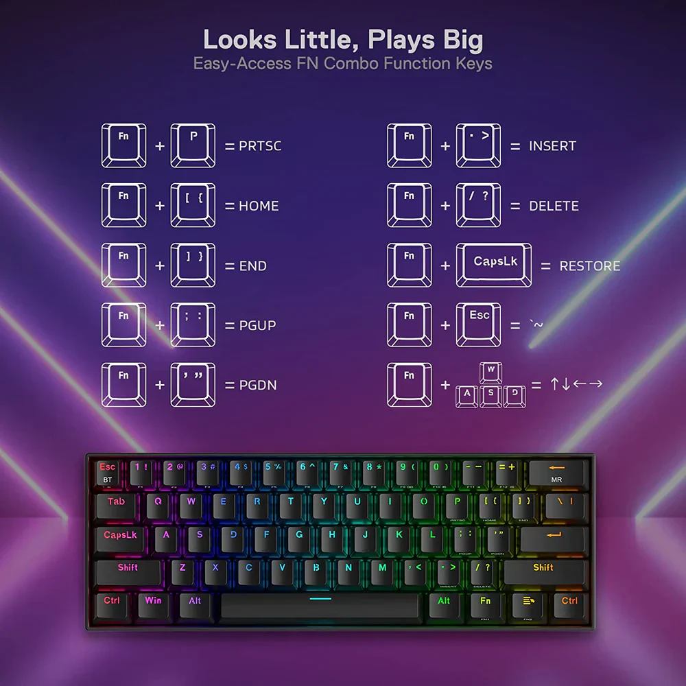 Redragon Draconic Pro K530 PRO - 60% Bluetooth+24.Ghz+Wired Mechanical Keyboard (Red Switch) - Image 9