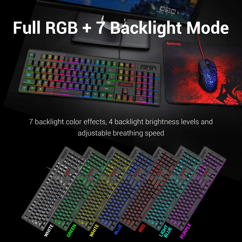 Redragon DYAUS PRO K509-1 - 104 Keys RGB Wired Keyboard without side LED (Mechanical Feel) - Image 5