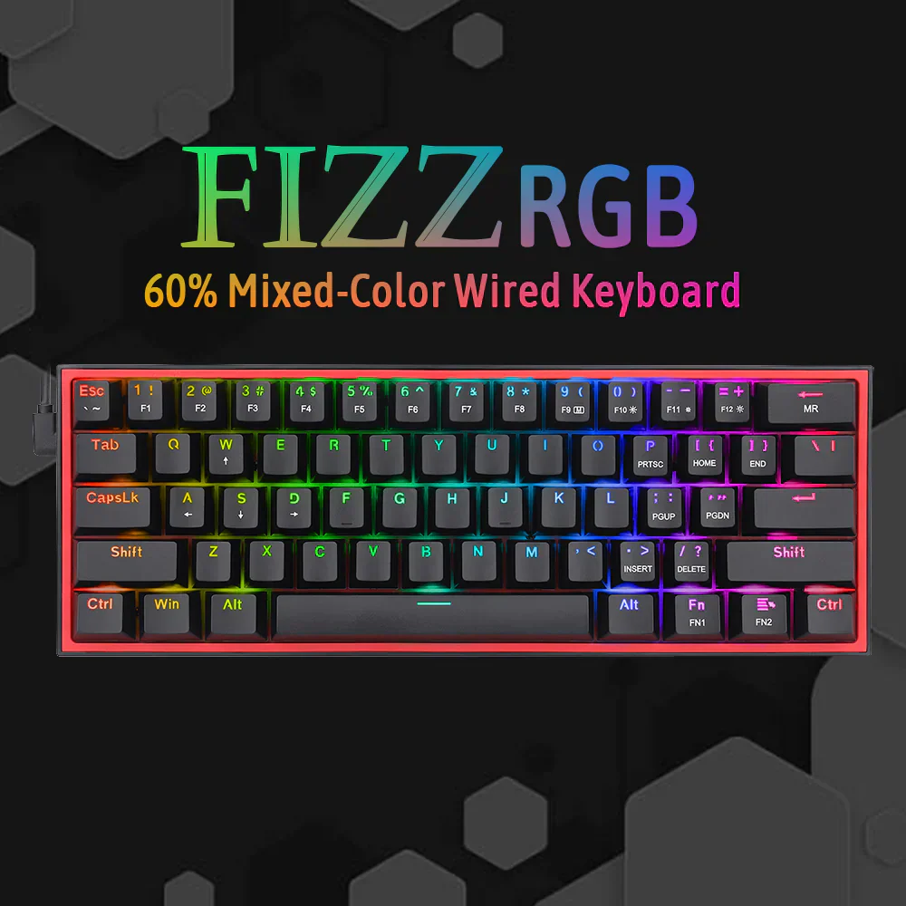 Redragon Fizz K617 - 60% Wired Mechanical Keyboard Black (Red Switches) - Image 5