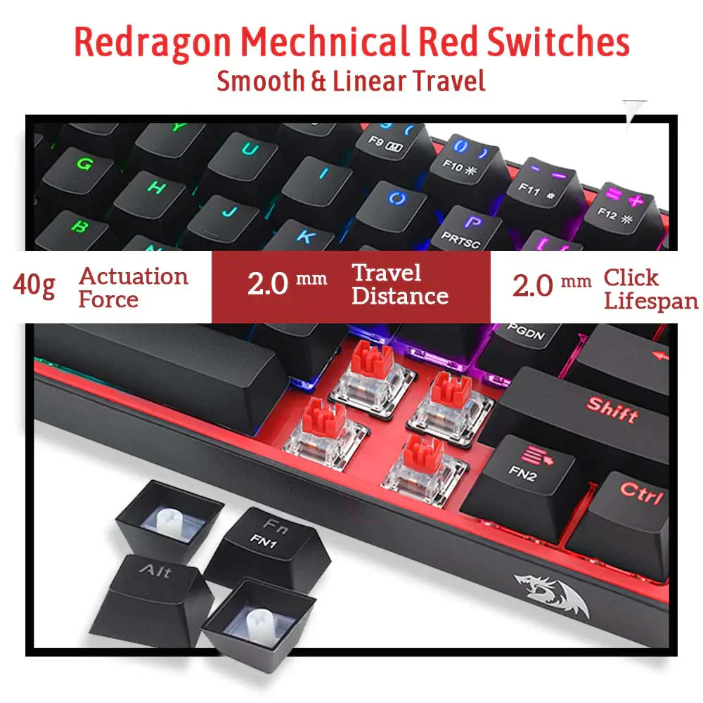 Redragon Fizz K617 - 60% Wired Mechanical Keyboard Black (Red Switches) - Image 7