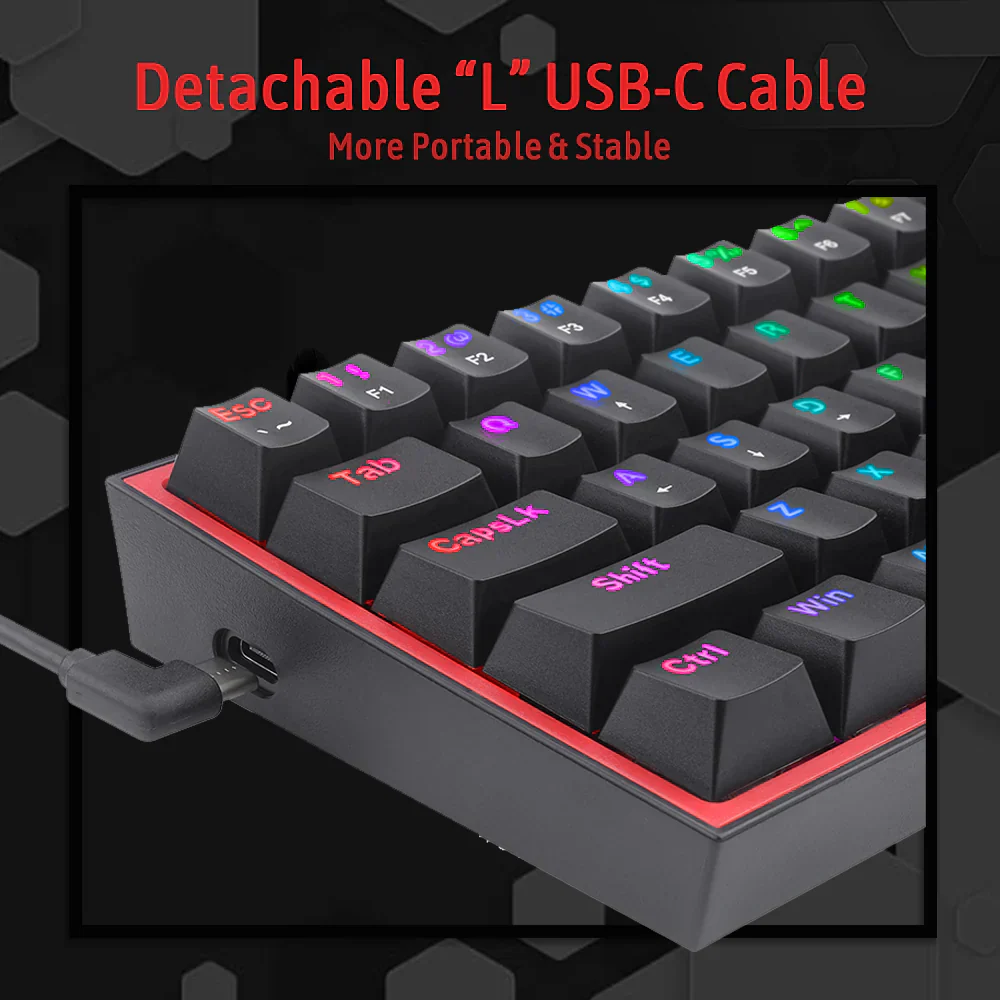Redragon Fizz K617 - 60% Wired Mechanical Keyboard Black (Red Switches) - Image 8