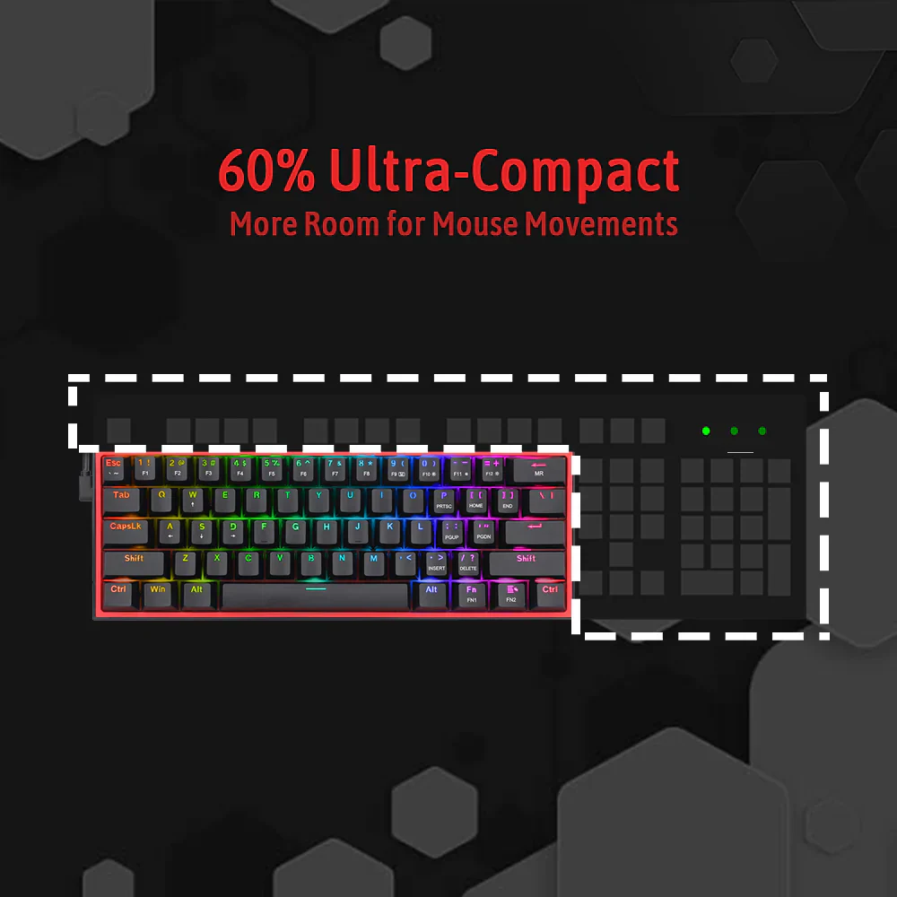 Redragon Fizz K617 - 60% Wired Mechanical Keyboard Black (Red Switches) - Image 9