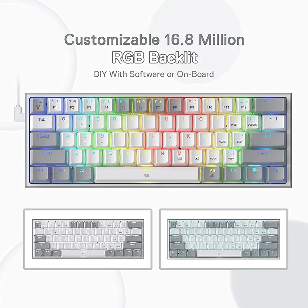 Redragon Fizz K617 - 60% Wired Mechanical Keyboard White and Grey (Red Switches) - Image 8