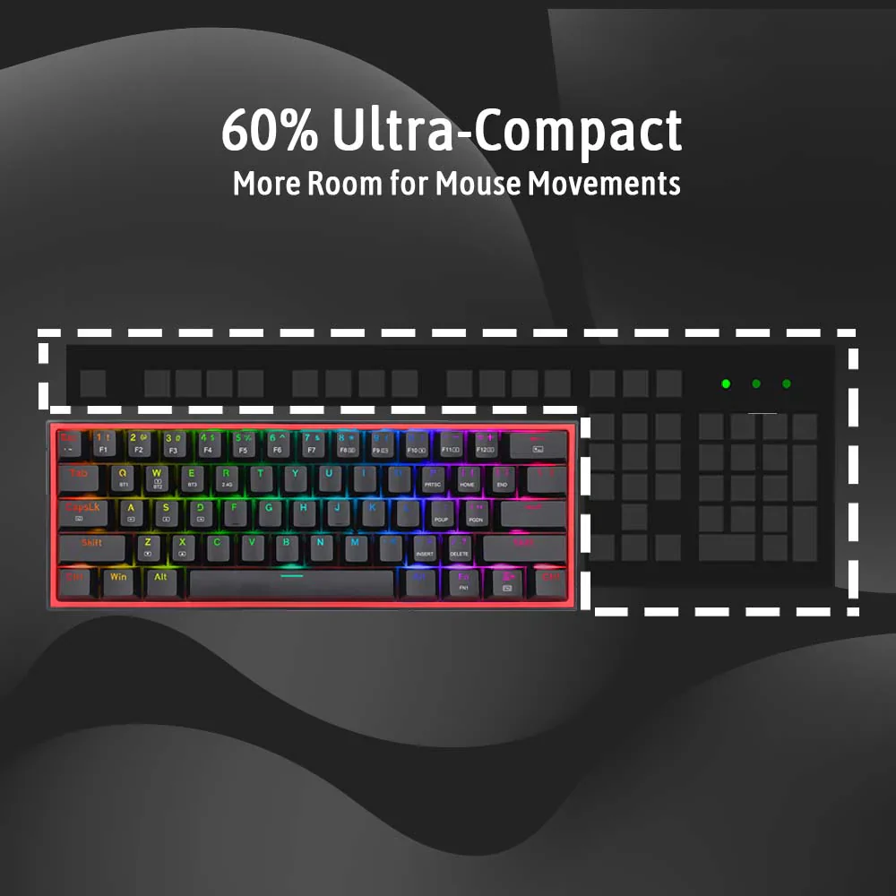 Redragon FIZZ PRO K616 - 60% Wired+2.4Ghz+BT Mechanical Keyboard Black (Red Switch) - Image 10