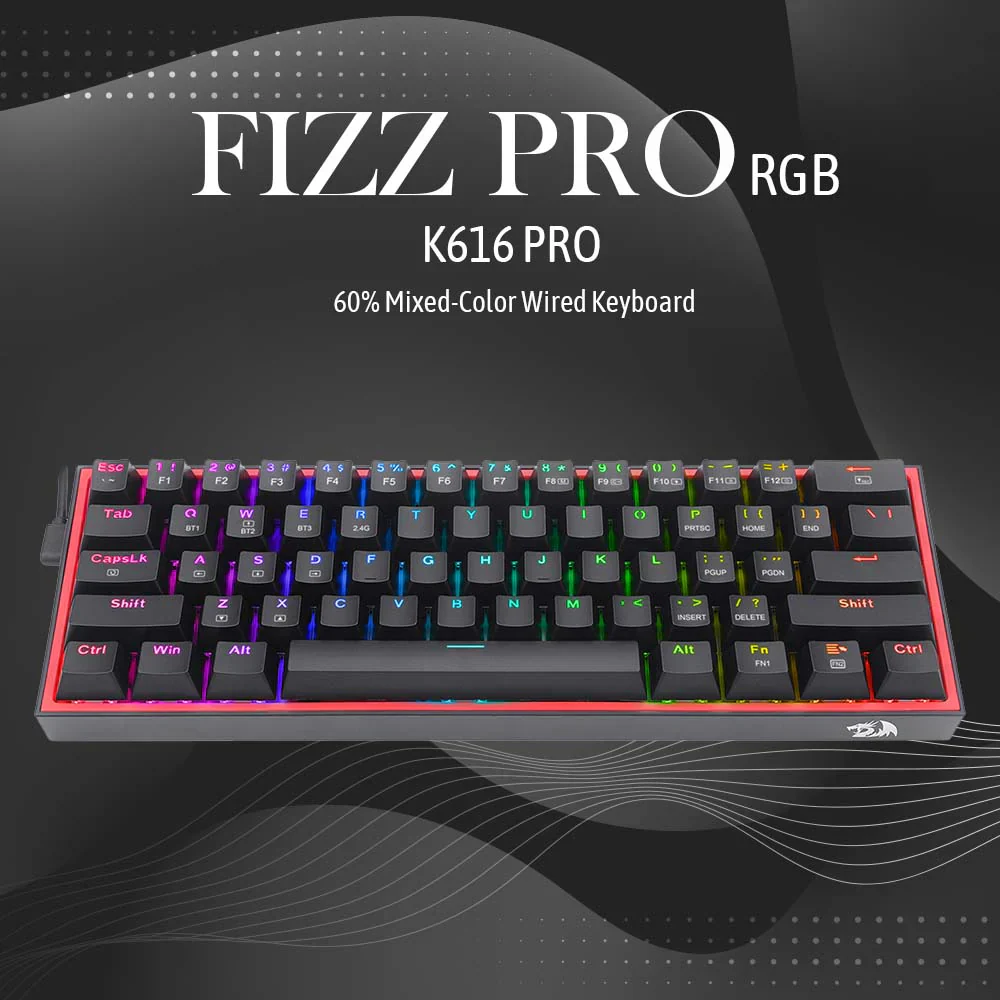Redragon FIZZ PRO K616 - 60% Wired+2.4Ghz+BT Mechanical Keyboard Black (Red Switch) - Image 5
