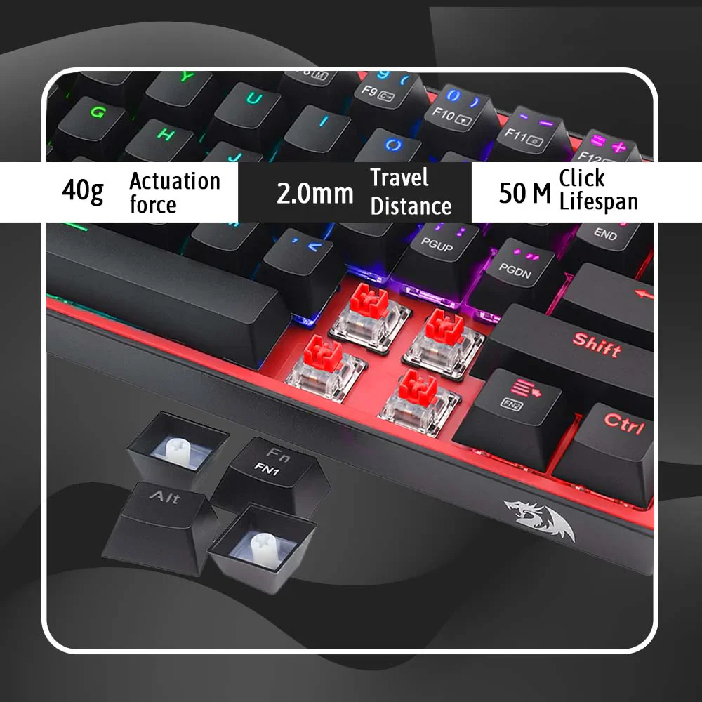 Redragon FIZZ PRO K616 - 60% Wired+2.4Ghz+BT Mechanical Keyboard Black (Red Switch) - Image 7