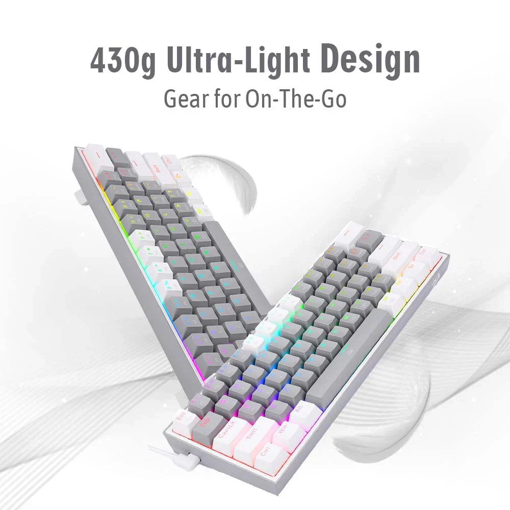 Redragon FIZZ PRO K616 - 60% Wired+2.4Ghz+BT Mechanical Keyboard Grey and White (Red Switch) - Image 6