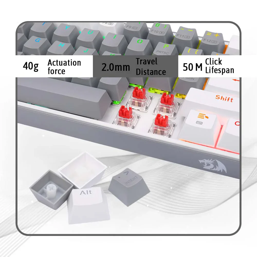 Redragon FIZZ PRO K616 - 60% Wired+2.4Ghz+BT Mechanical Keyboard Grey and White (Red Switch) - Image 7