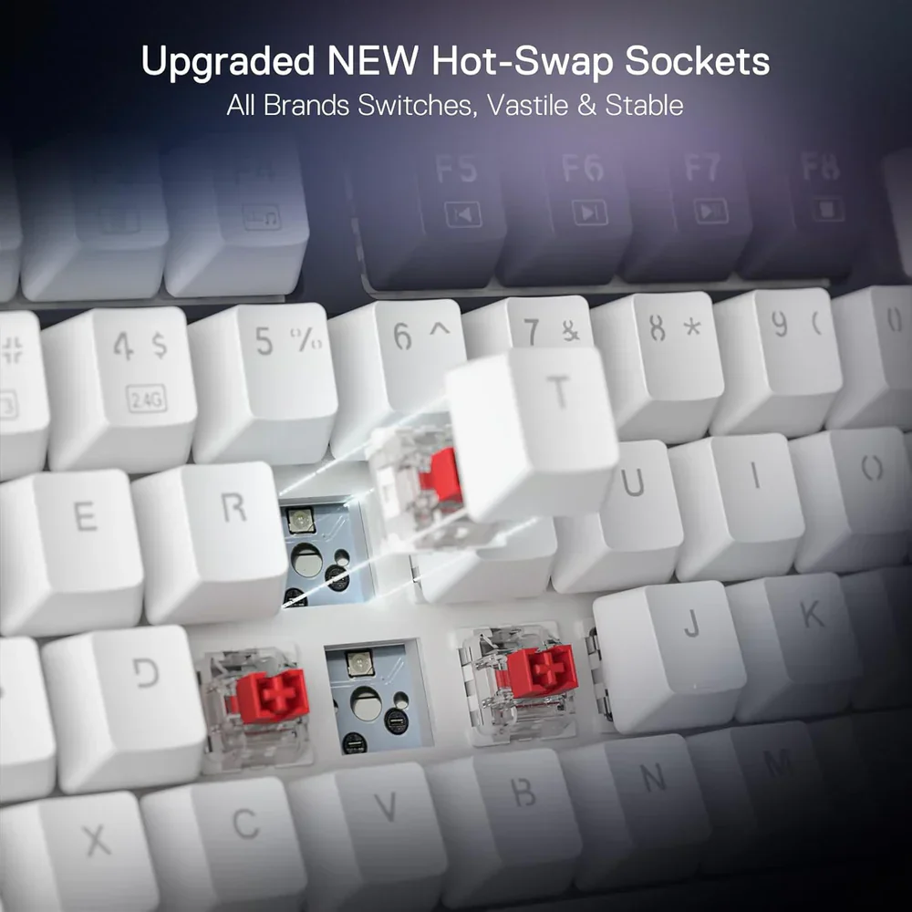Redragon K673 UCAL Pro Bluetooth/2.4Ghz/White and Black Keyboard (Red Switch) - Image 2