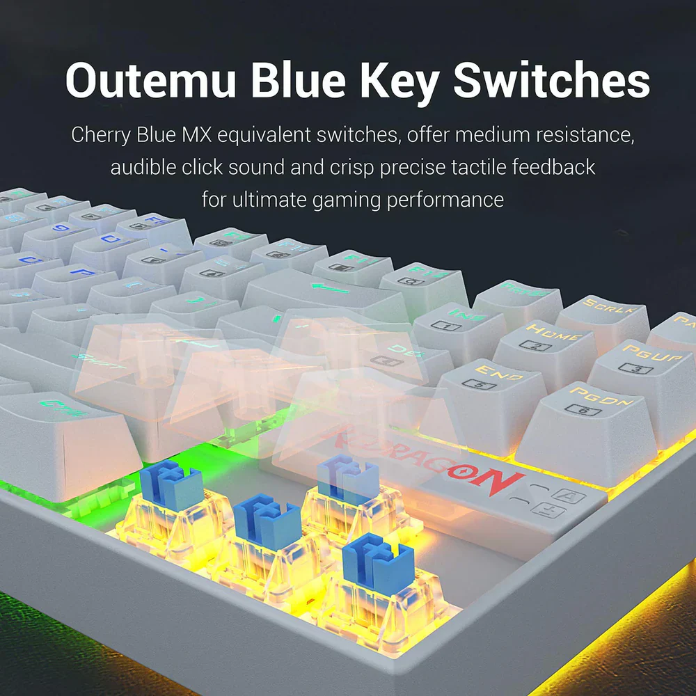 Redragon KUMARA K552 - TKL WIRED MECHNICAL KEYBAORD RGB WHITE (Blue Switch) - Image 7