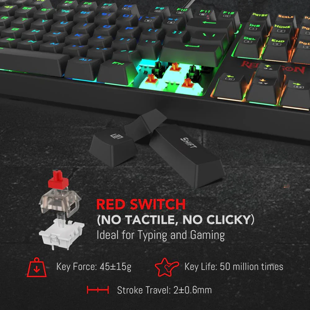 Redragon SURARA K582 - 104 KEYS WIRED MECHANICAL KEYBOARD RGB (RED SWITCH) - Image 8