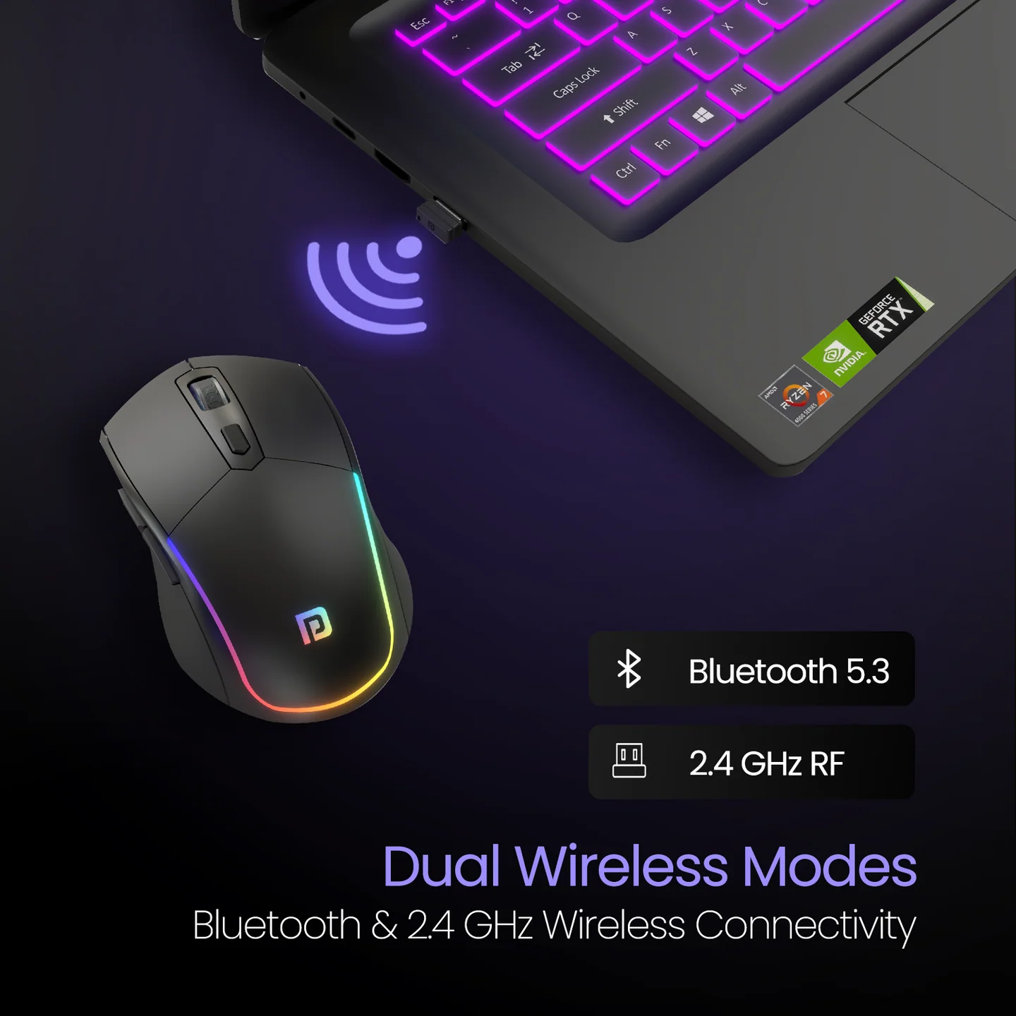 PORTRONICS Toad One Wireless Optical Mouse Adjustable DPI resolution | Type-C charging | 2.4 GHz operating speed | Auto Power Saving - Image 12