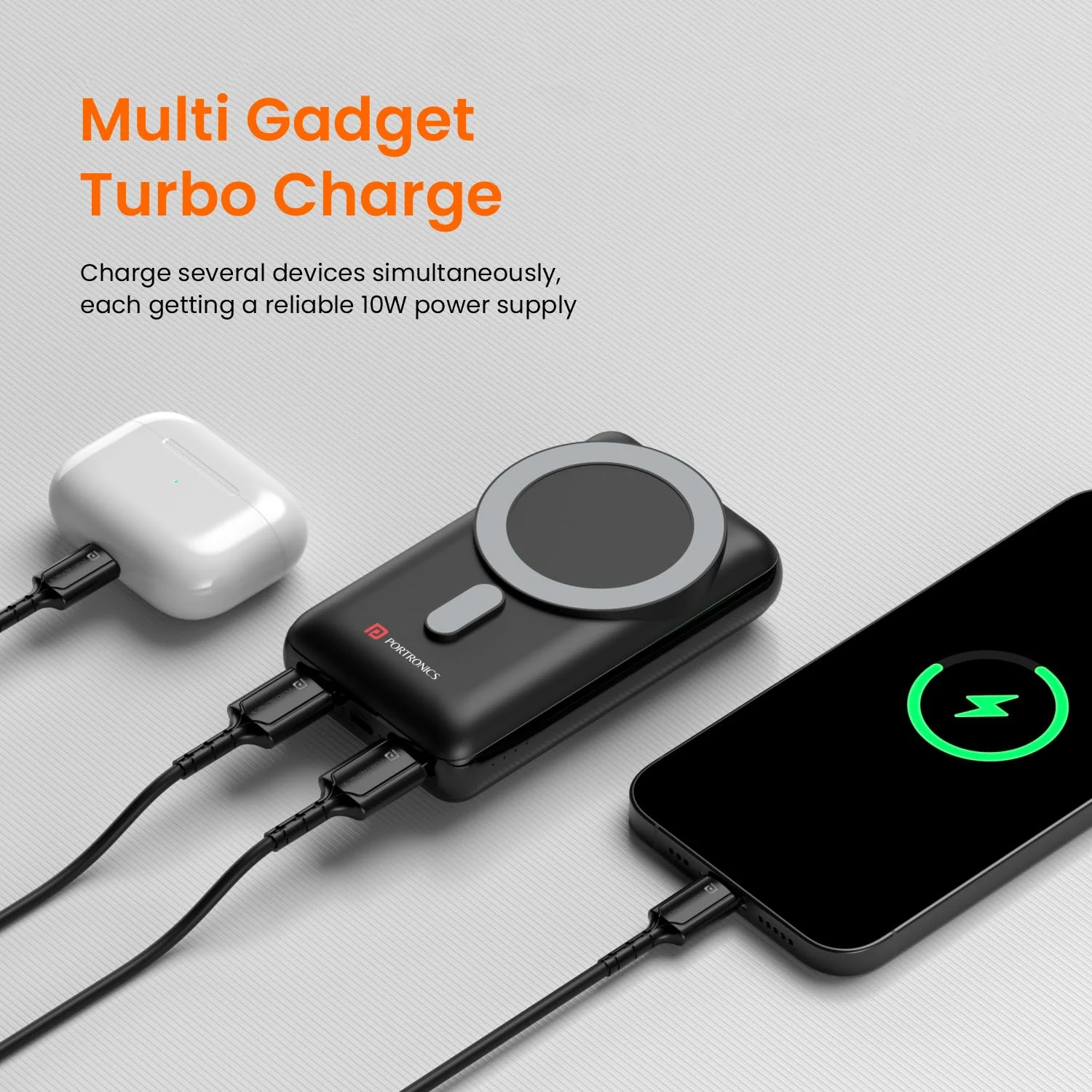 PORTRONICS Wirecell 10 Powerbank 15W Magnetic Wireless Power Bank with 22.5 Wired Output - Image 7