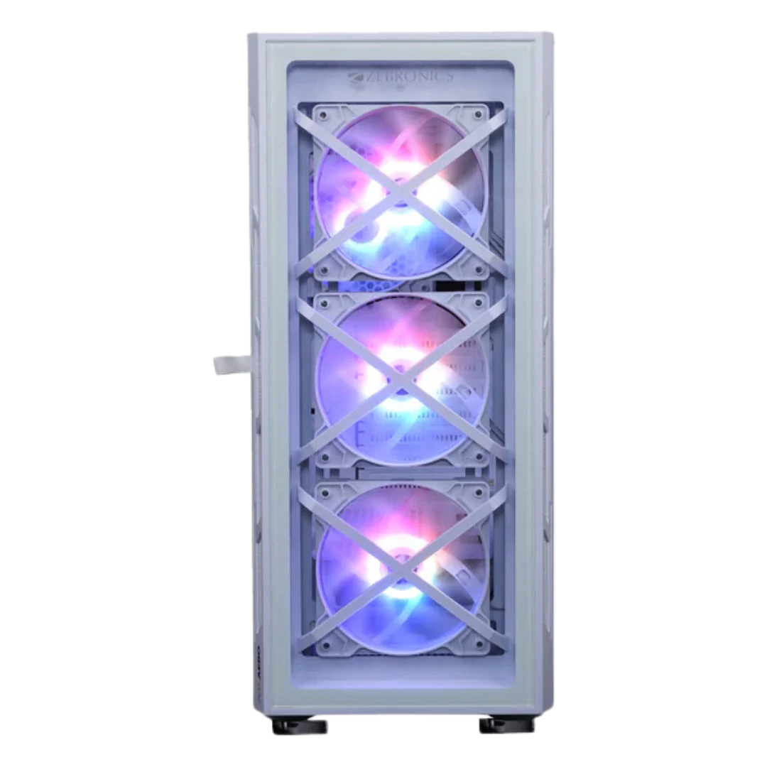 Zebronics Aero White Mid Tower Computer Case with Tempered Glass and ARGB LED Fans