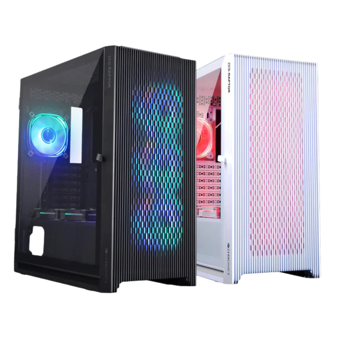 Zebronics Raptor White Mid Tower Computer Case with Inner Glow ARGB LED Fan and Tempered Glass Side Panel
